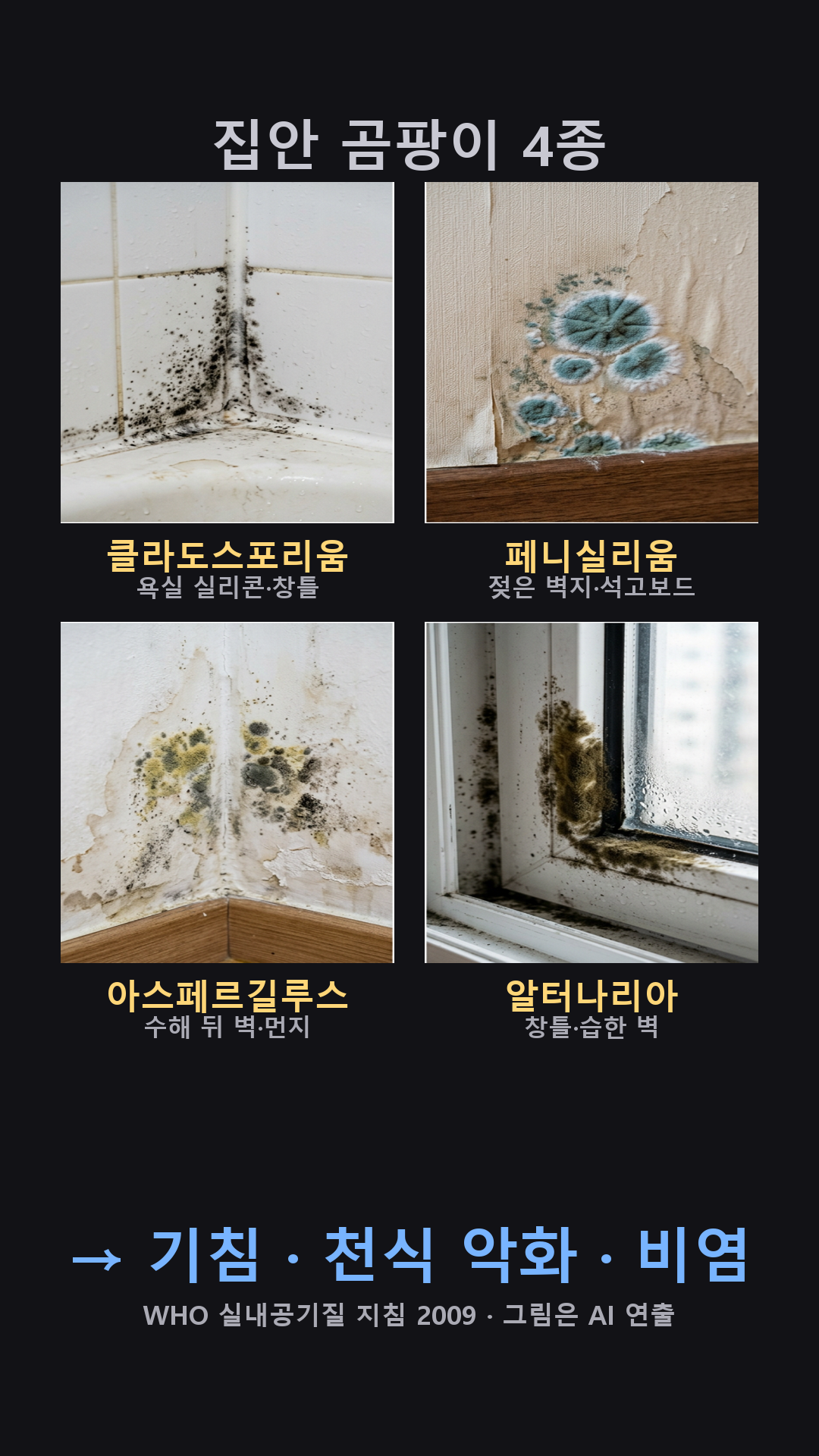 집안 곰팡이 4종 카드(AI 연출 그림)